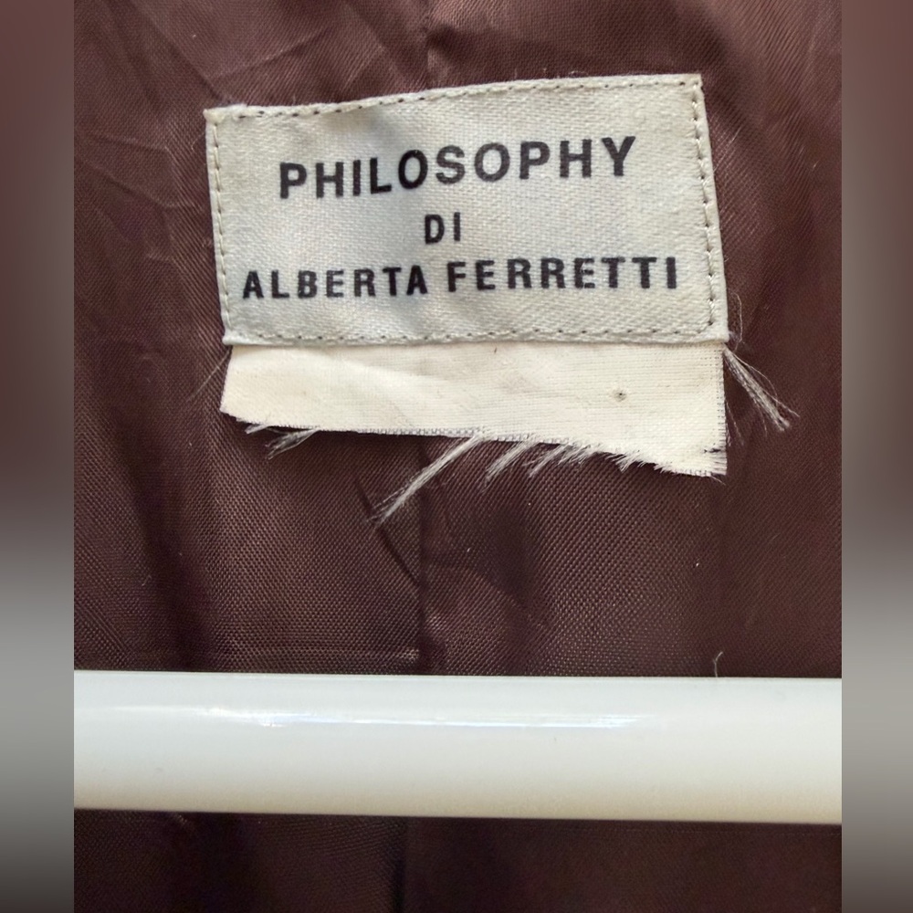 Philosophy di Alberta Ferretti Brown & Cream Floral Appliqué Wool Coat, Small - Picture 6 of 6